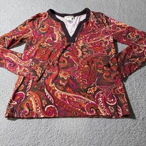 TALBOTS Long Sleeve T-Shirt Red Women's Size Medium Pullover V-Neck Top Pima Tee